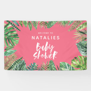 Tropische Palmblatt- u. Skript-Babyparty Banner