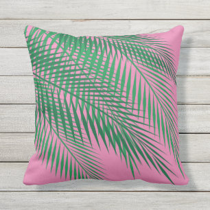 Tropische Palmblätter auf dem rosa Himmel - im Kissen Für Draußen