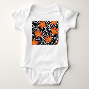 Tropische Palmblätter im Vintage-Appliqué-Stil. Baby Strampler