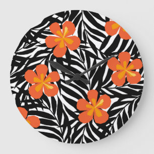 Tropische Palmblätter im Vintage-Appliqué-Stil. Große Wanduhr