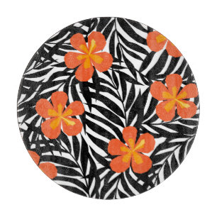 Tropische Palmblätter im Vintage-Appliqué-Stil. Schneidebrett