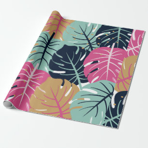 Tropische Palmblätter in Rosa & Blau Geschenkpapier