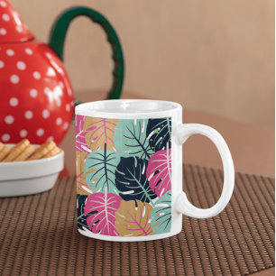 Tropische Palmblätter in Rosa & Blau   Kaffeetasse