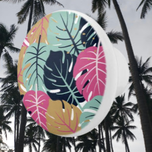 Tropische Palmblätter in Rosa & Blau Keramikknau Keramikknauf