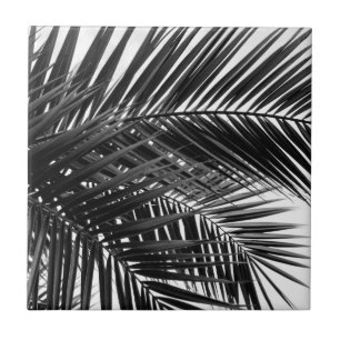 Tropische Palmblätter - Schwarz-Weiß-Fotografie Fliese