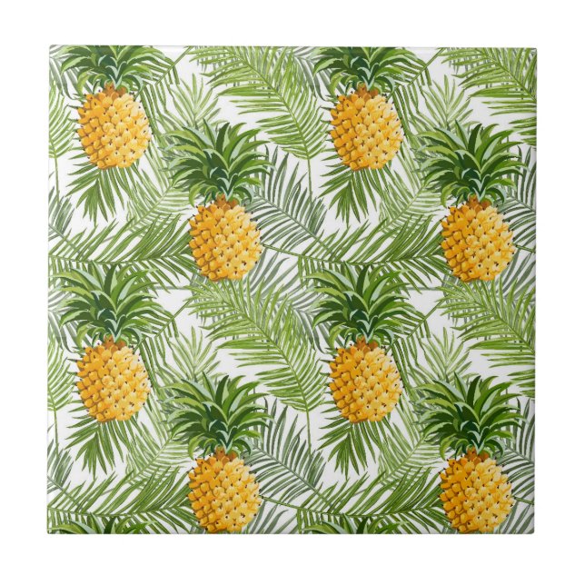 Tropische Palmblätter u. Ananas Fliese (Vorderseite)