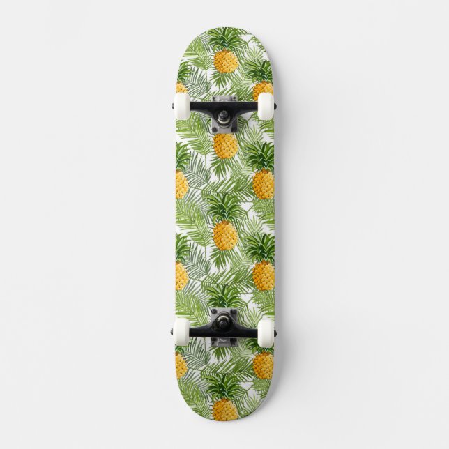 Tropische Palmblätter u. Ananas Skateboard (Vorderseite)