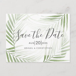 Tropische Palmblätterblätter Save the Date grün Postkarte