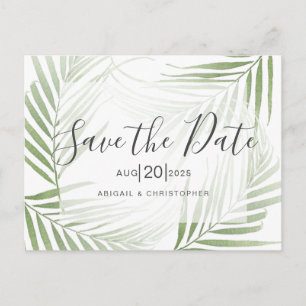 Tropische Palmblätterblätter Save the Date grün Postkarte