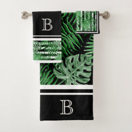 Tropische Palmblättern Schwarz-weiße Streifen Must Badhandtuch Set