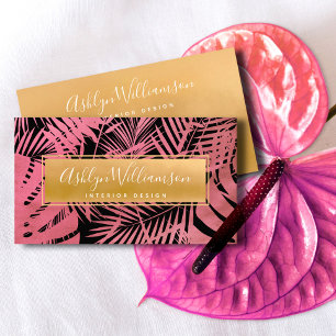 Tropische Palme Gold rosa elegante Drehtypografie Visitenkarte