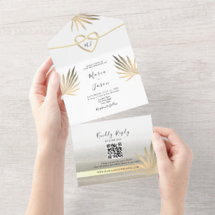 Tropische Palme Gold Strand Hochzeit All In One Einladung