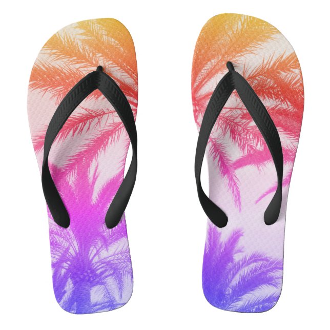 Tropische Palme im Retro-Neon der 80er Jahre Flip Flops (Fußbett)