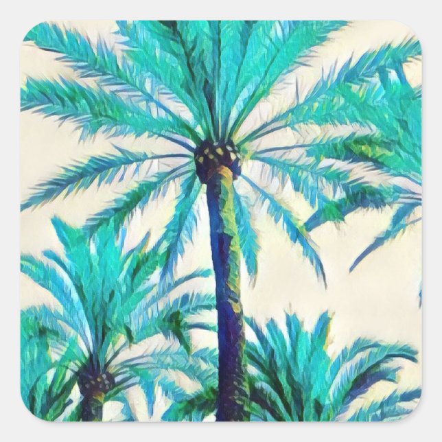 Tropische Palme im Retro-Neon der 80er Jahre Quadratischer Aufkleber (Vorderseite)