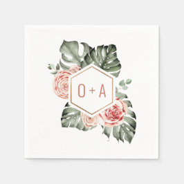 Tropische Palme und Rose Hochzeitmonographie Serviette