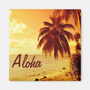 Tropische Palmen am SonnenuntergangAloha Magneten Magnet