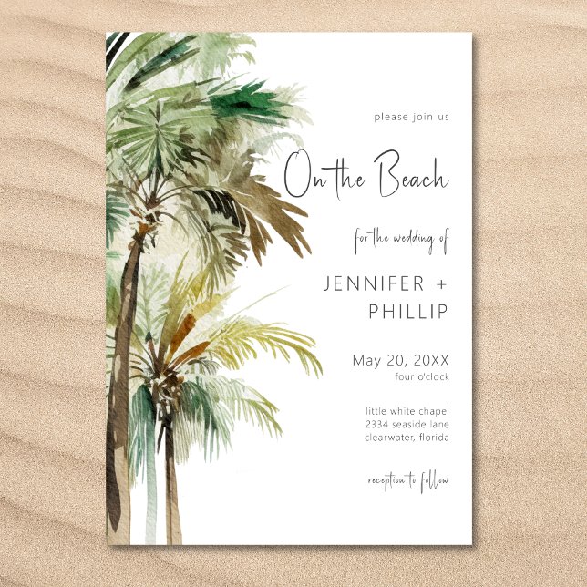 Tropische Palmen am Strand Moderne Hochzeit Einladung (Palm Trees Modern On the Beach Wedding Invitation)
