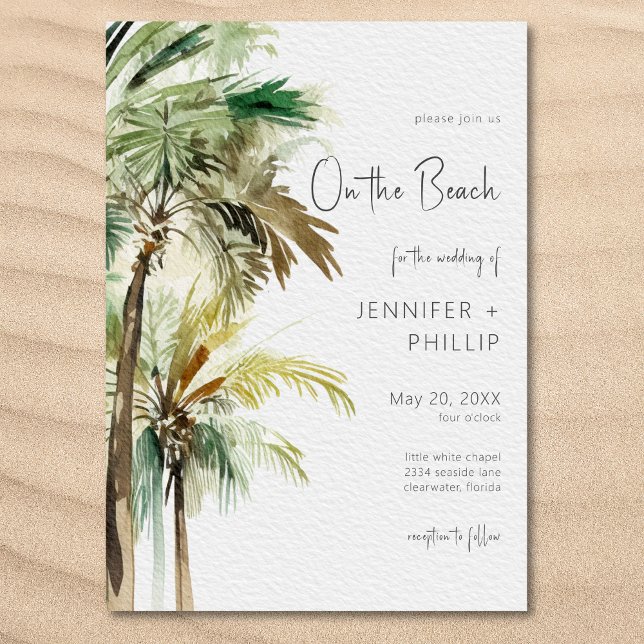 Tropische Palmen am Strand Moderne Hochzeit Einladung (Palm Trees Modern On the Beach Wedding Invitation)