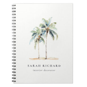 Tropische Palmen an der Küste Wasserfarbe Blau Grü Notizblock