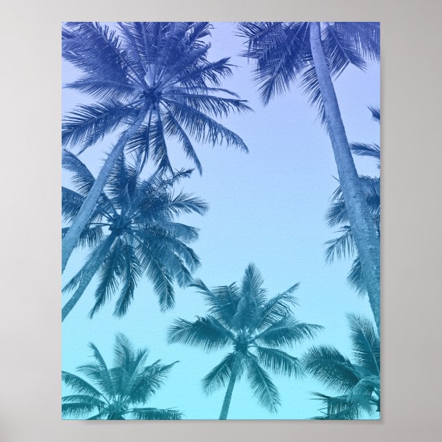 Tropische Palmen Aquamarine Gradient Trendy Poster (Vorne)