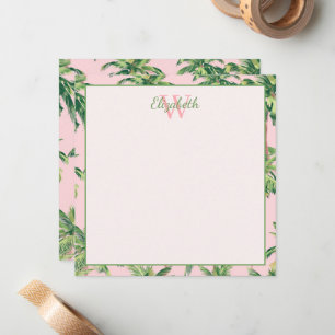 Tropische Palmen auf rosa Monogramm Mitteilungskarte