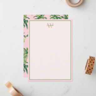 Tropische Palmen auf rosa Monogramm Mitteilungskarte