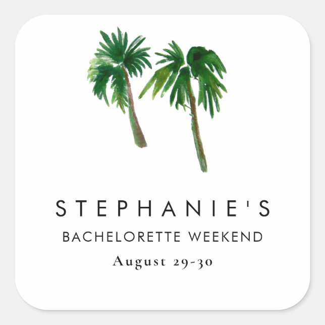 Tropische Palmen Bachelorette Quadratischer Aufkleber (Vorderseite)