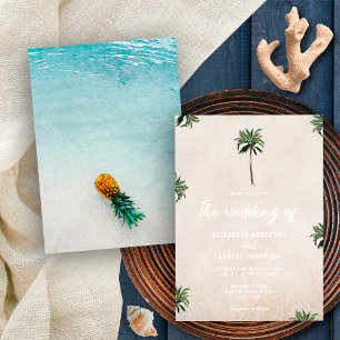 Tropische Palmen Bananenstrand Sand Hochzeit Einladung