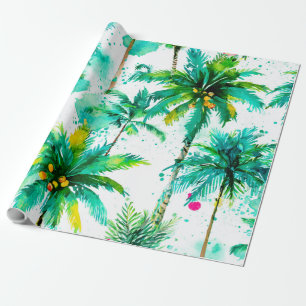 Tropische Palmen Bäume Rosa Grün Blau Küste Geschenkpapier