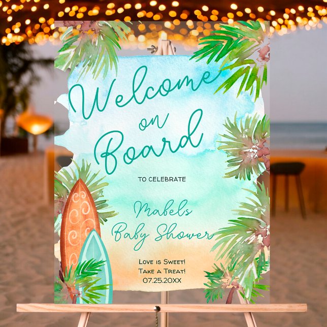 Tropische Palmen Beachbaby an Bord der Dusche Acrylschild (Tropical palm trees beach baby on board shower acrylic sign)