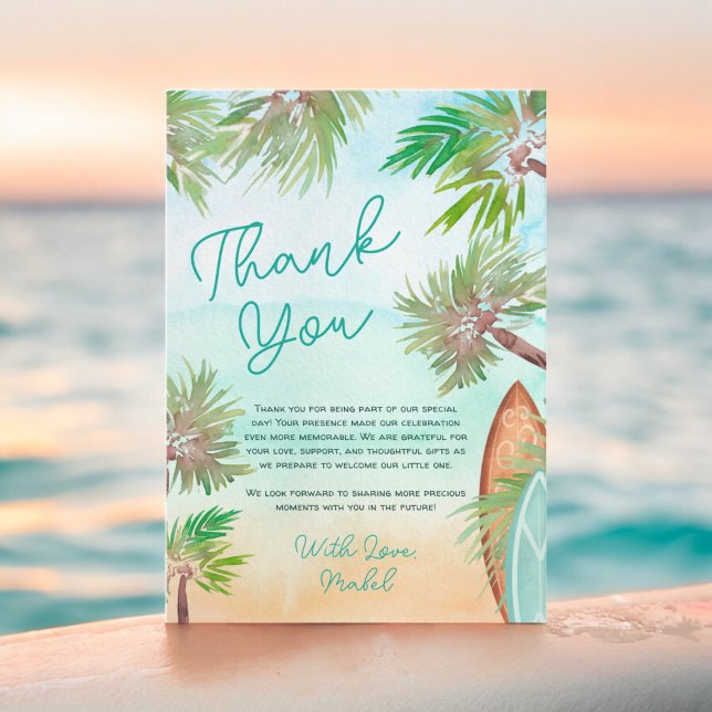 Tropische Palmen Beachbaby an Bord der Dusche Dankeskarte (Tropical palm trees beach baby on board shower thank you card)