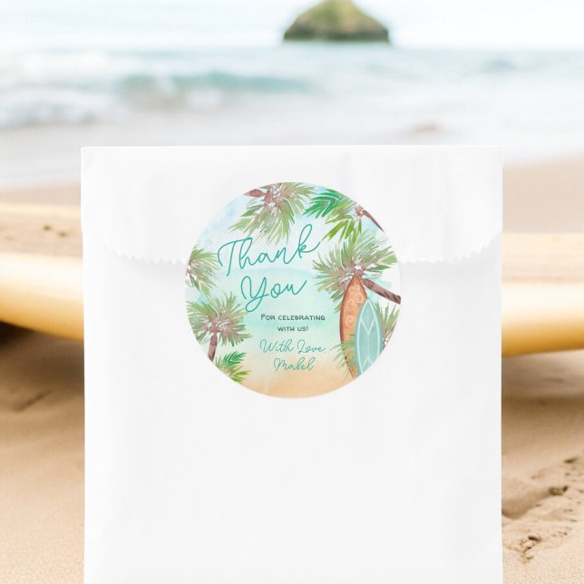 Tropische Palmen Beachbaby an Bord der Dusche Runder Aufkleber (Tropical palm trees beach baby on board shower classic round sticker)