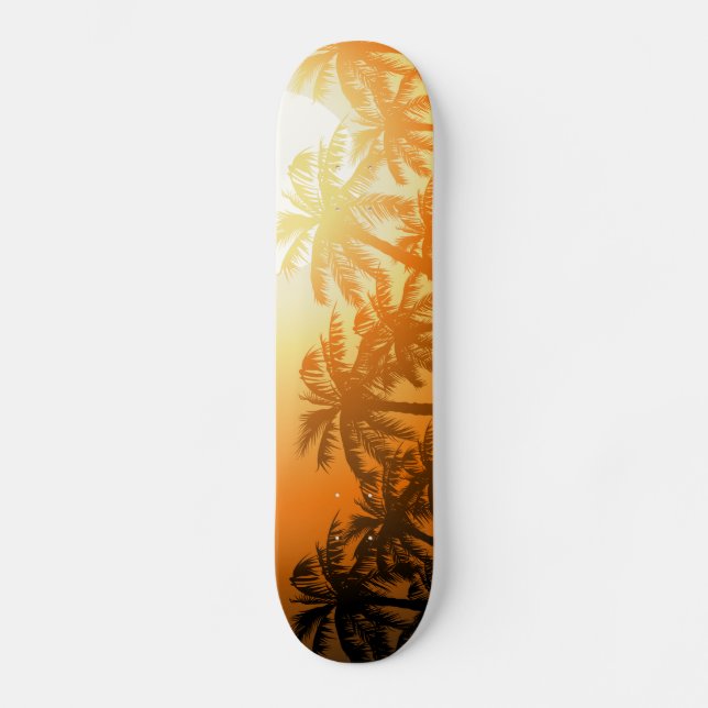 Tropische Palmen bei Sonnenuntergang Skateboard (Vorderseite)