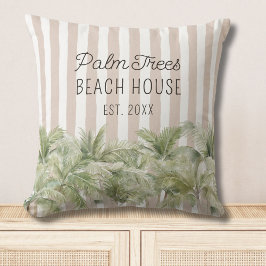 Tropische Palmen, Beige Streifen Beach House Kissen