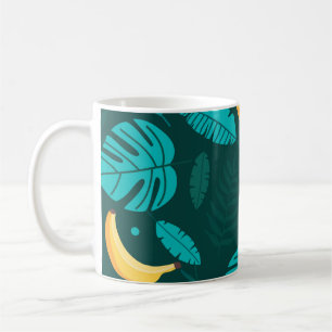 Tropische Palmen Blätter Nahtlose Muster. Bananens Kaffeetasse