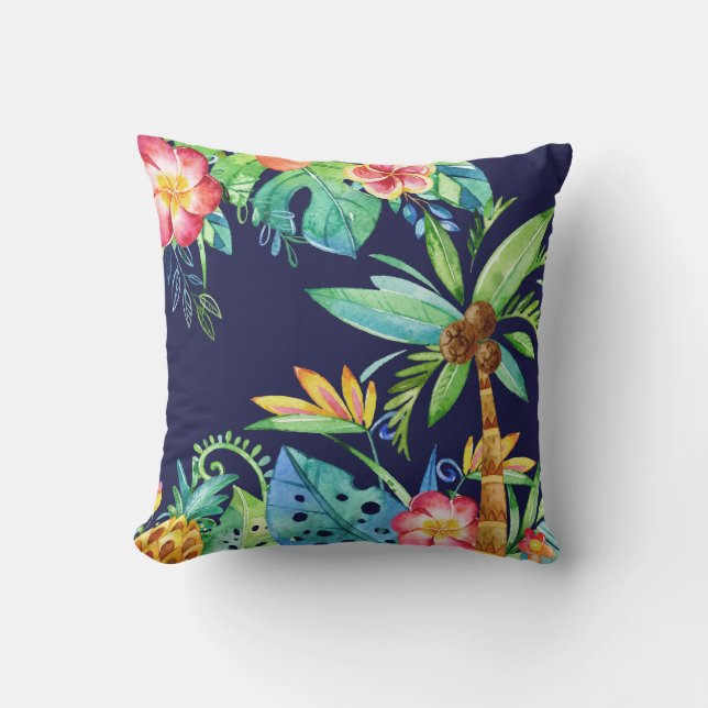 Tropische Palmen & Blumengewässer Blaue Seenart Kissen (Vorderseite)