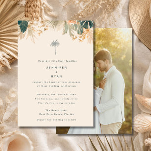 Tropische Palmen-Foto Elegante Strandhochzeit Einladung
