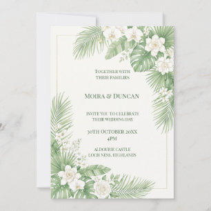 Tropische Palmen-Grün-Hochzeit Einladung