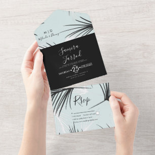 Tropische Palmen-Hochzeit Handgezeichnet All In One Einladung