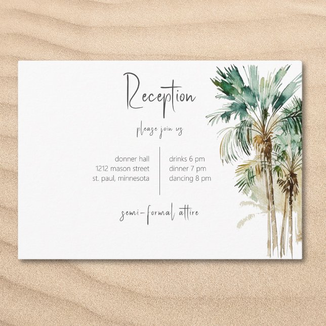 Tropische Palmen Hochzeitsempfang Begleitkarte (Tropical Palm Trees Wedding Reception Enclosure Card)