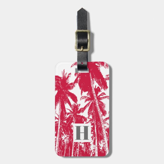 Tropische Palmen in Rot und Weiß Gepäckanhänger (Vorderseite vertikal)