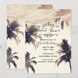 Tropische Palmen & Lichter Cream Brautparty Einladung