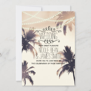 Tropische Palmen & Lichter Cream Traumhochzeit Einladung