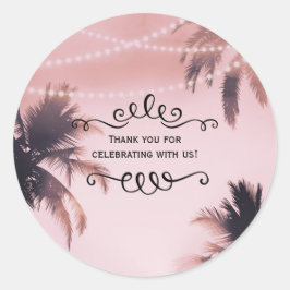 Tropische Palmen & Lichter Pink Beach Runder Aufkleber