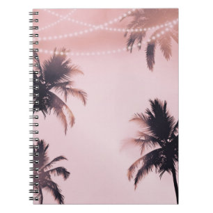 Tropische Palmen & Lichter Rosa Strand Strand Notizblock