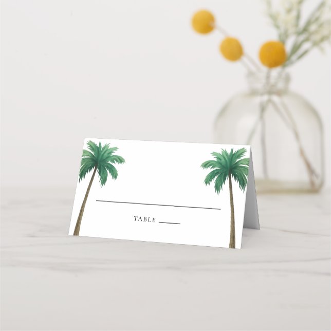Tropische Palmen Minimal Strandhochzeit Platzkarte (Vorderseite)
