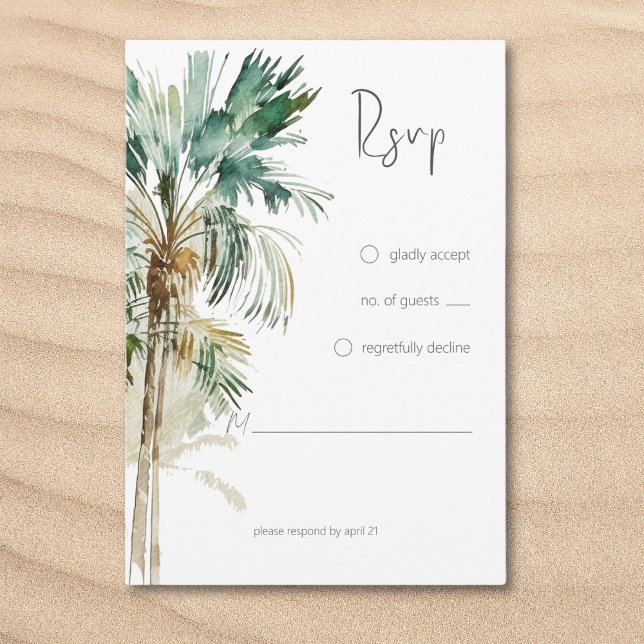 Tropische Palmen Moderne Hochzeit RSVP Karte (Tropical Palm Trees Modern Wedding RSVP Card)
