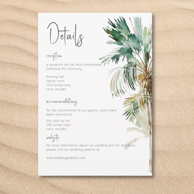 Tropische Palmen Moderne Hochzeiten Details Begleitkarte (Tropical Palm Trees Modern Wedding Details Enclosure Card)