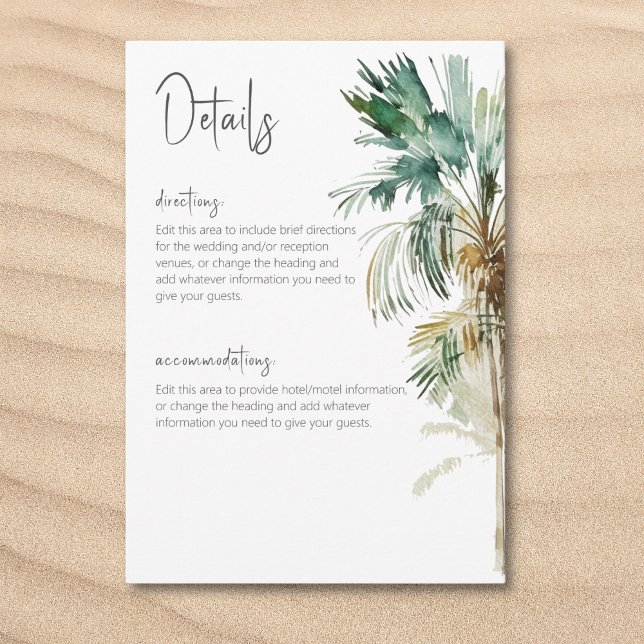 Tropische Palmen Moderne Hochzeiten Details Begleitkarte (Tropical Palm Trees Modern Wedding Details Enclosure Card)