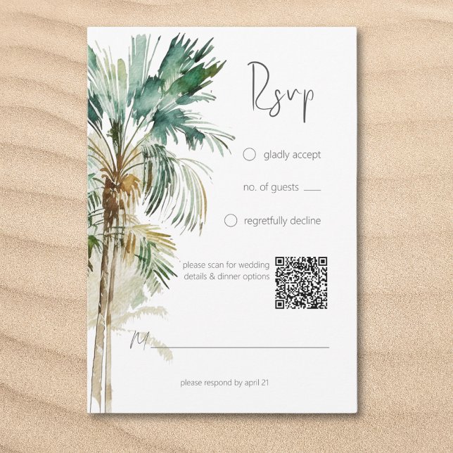 Tropische Palmen Moderne Hochzeiten QR-Code RSVP Karte (Tropical Palm Trees Modern Wedding QR Code RSVP Card)